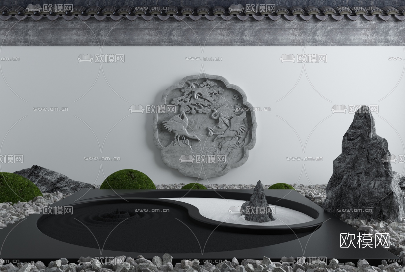 新中式太极山石景观小品3d模型下载