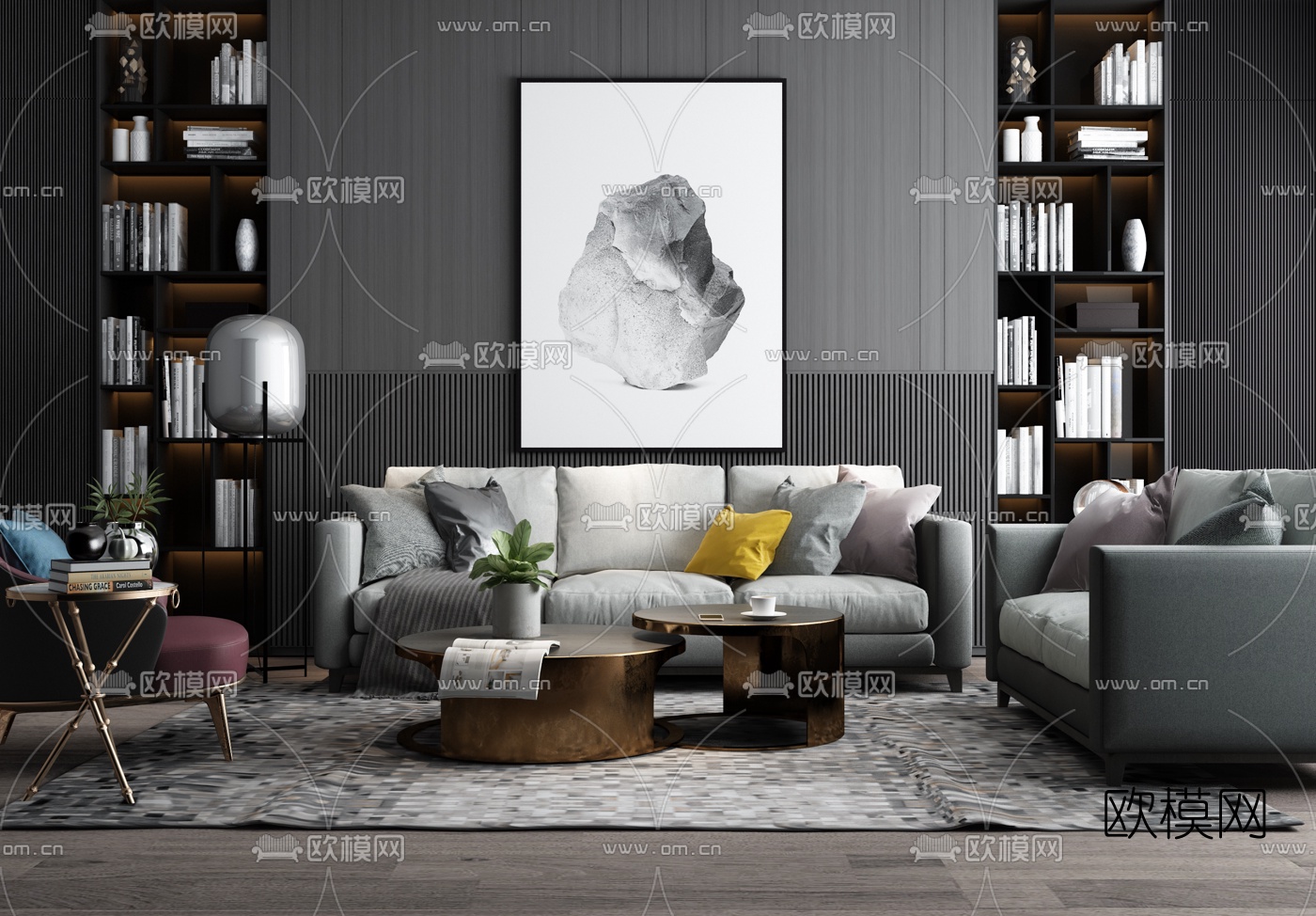 现代轻奢布艺沙发组合3d模型