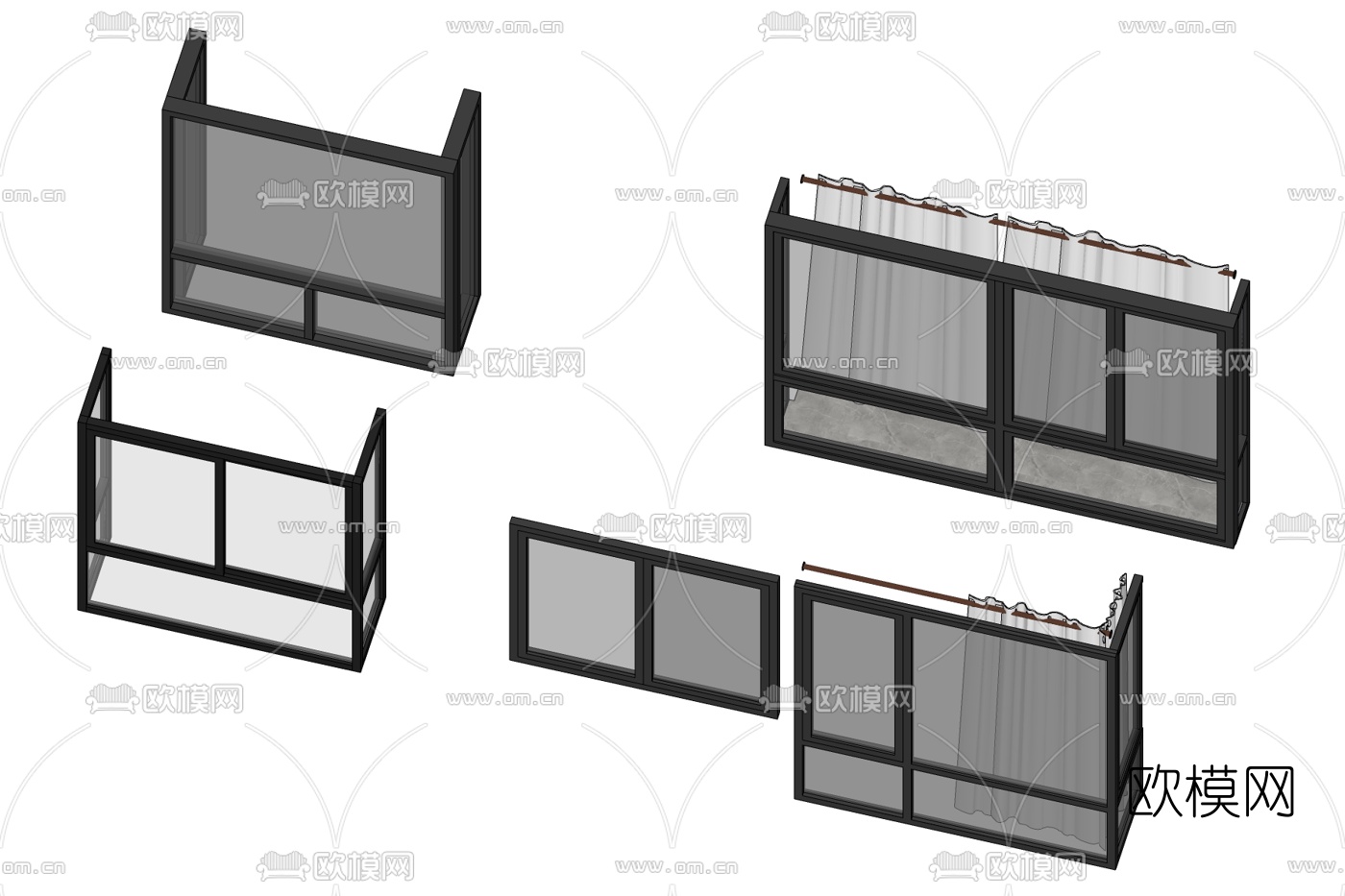 现代玻璃窗户免费su模型下载