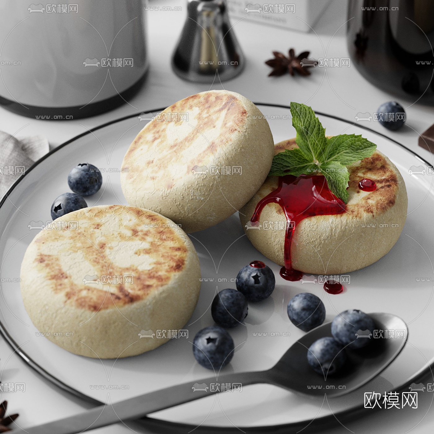 北欧咖啡舒芙蕾早餐3d模型下载（渲染图4）