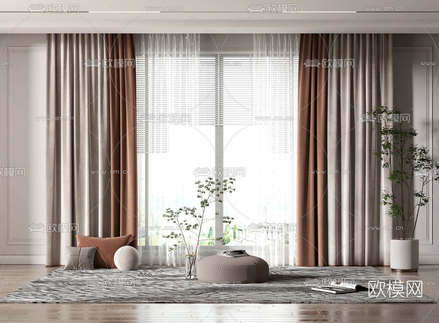 现代布艺窗帘3d模型下载