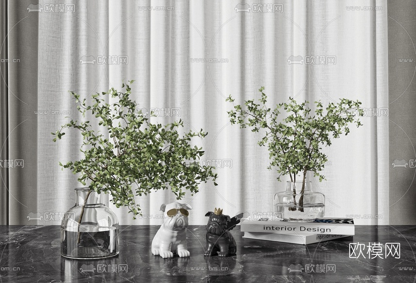 现代水生绿植花瓶插花3d模型下载