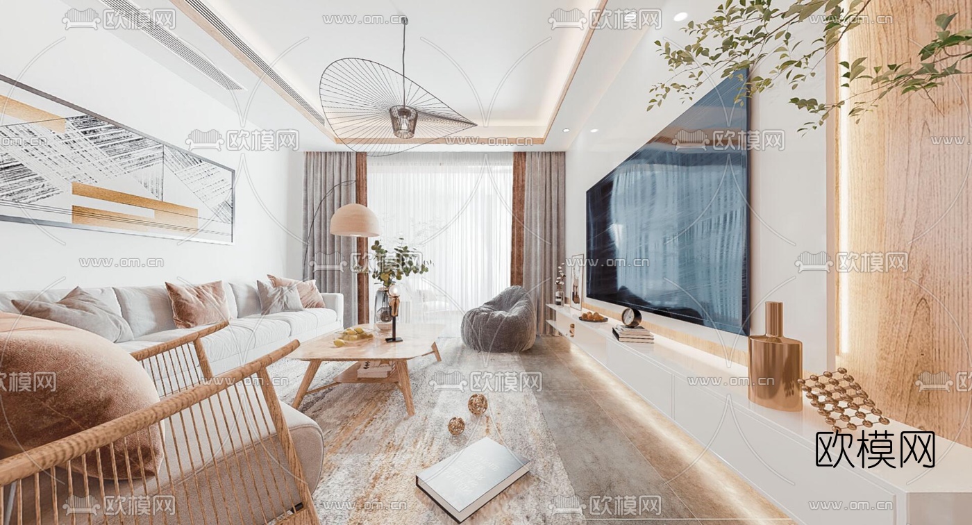 日式客厅餐厅vr全景3d模型