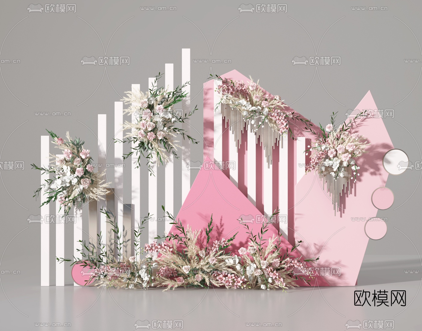 现代婚庆婚礼花束干花插花橱窗美陈花艺组合3d模型下载