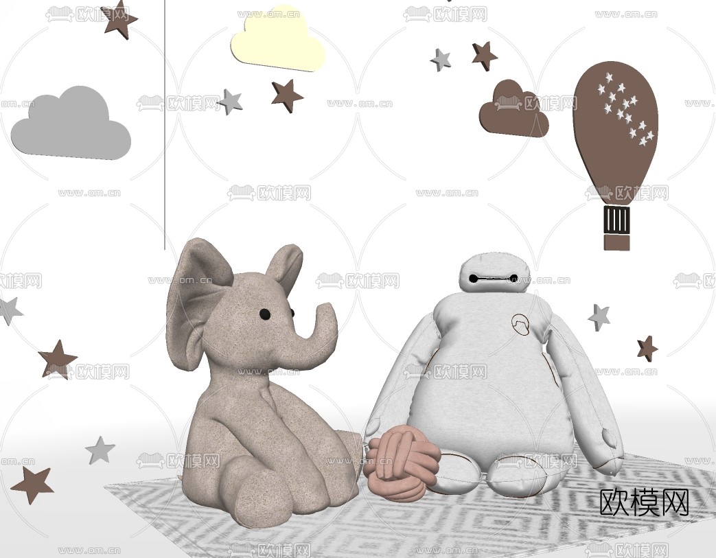 现代儿童公仔玩具su模型下载（渲染图2）