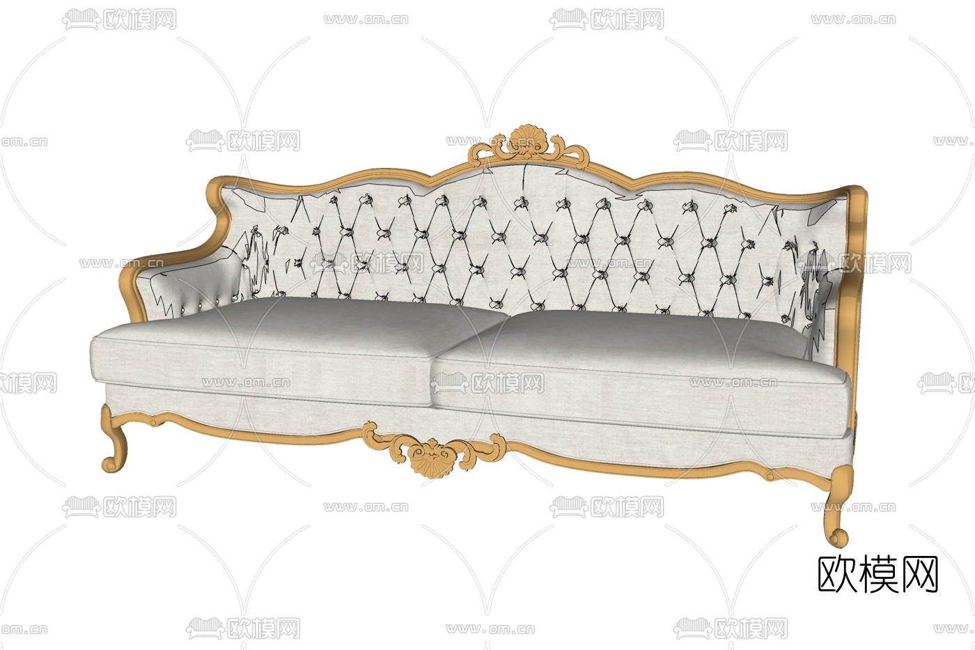 欧式布艺双人沙发su模型下载