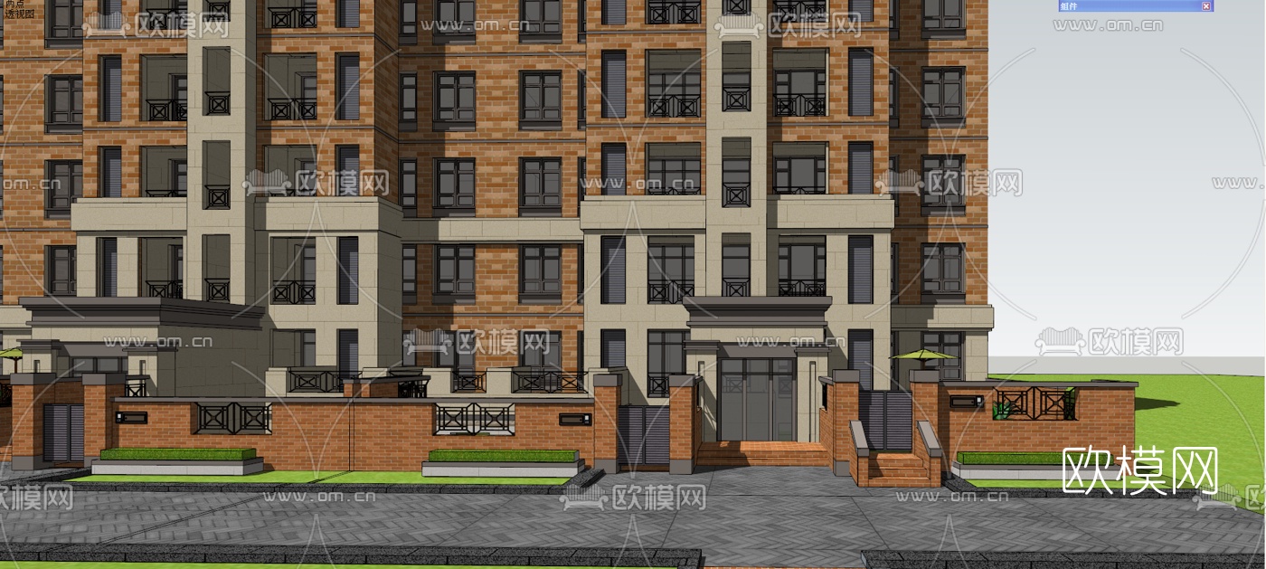 新古典小高层公寓楼su模型下载（渲染图6）