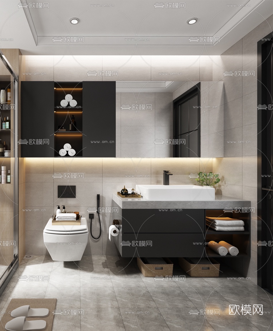 现代卫生间浴室3d模型下载（渲染图3）