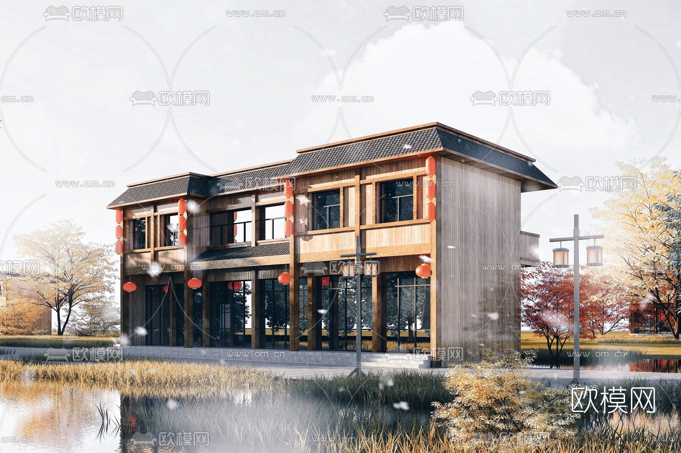 新中式农家乐民宿外观3d模型下载_ID10170081_3dmax免费模型-欧模网