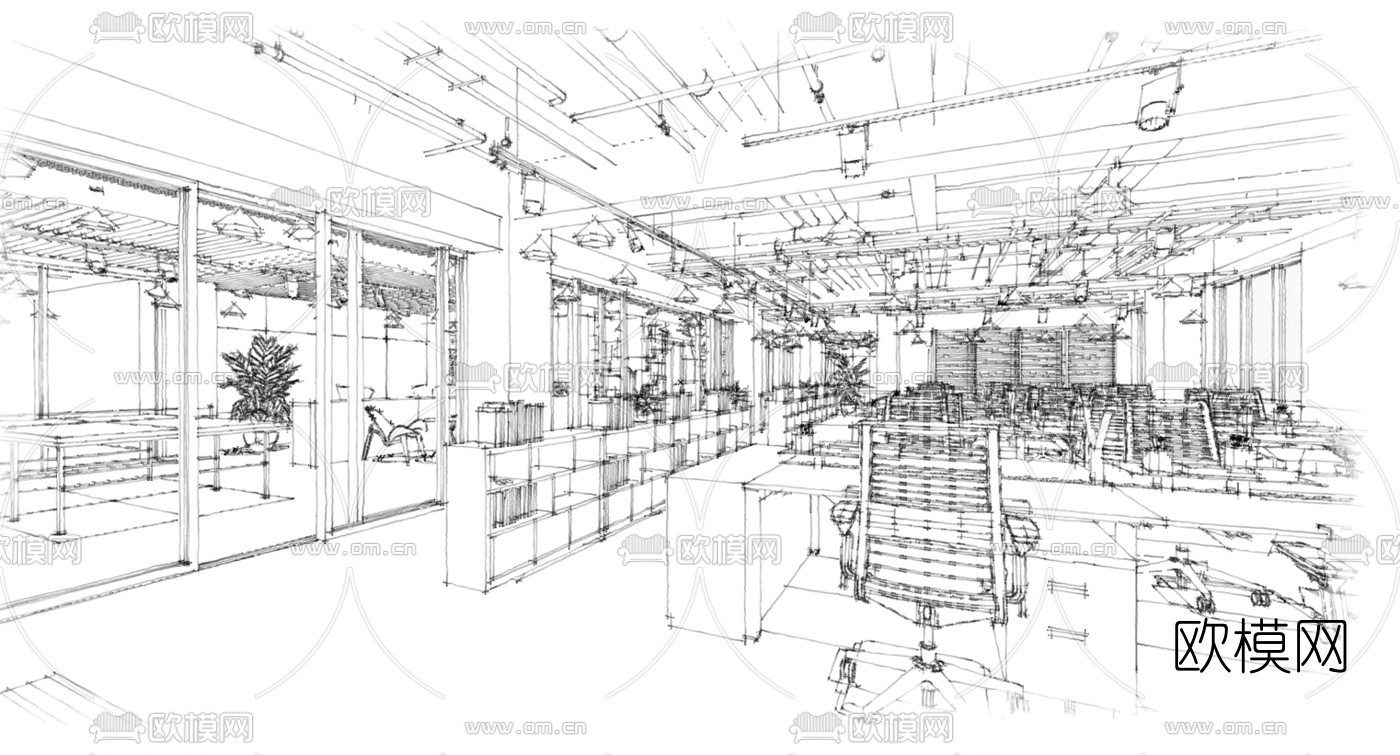 现代办公室su模型下载（渲染图7）