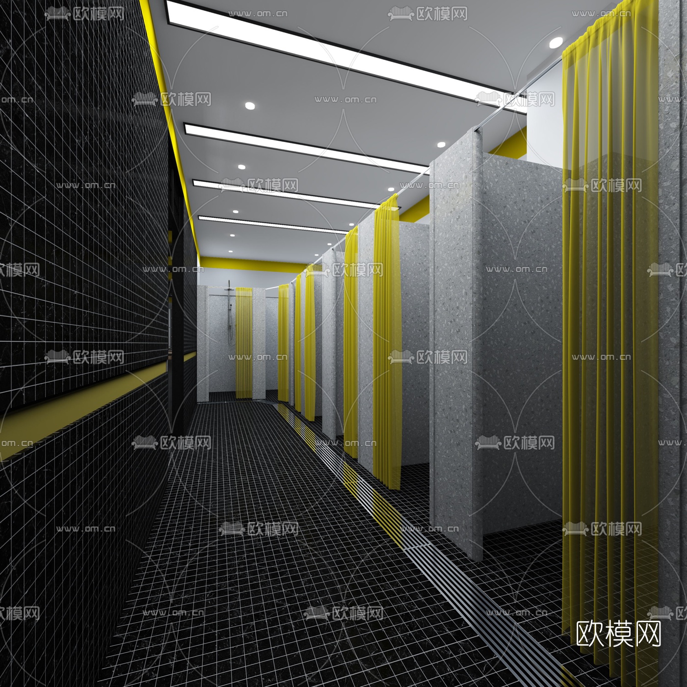 现代健身房更衣间淋浴区3d模型