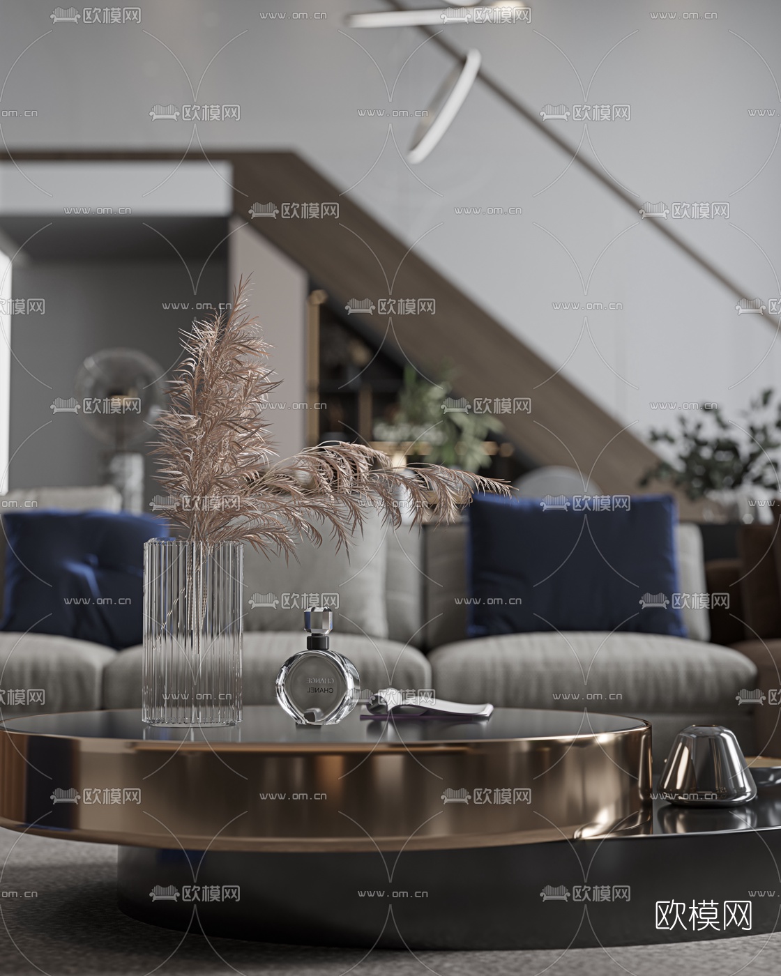 现代别墅客厅餐厅3d模型