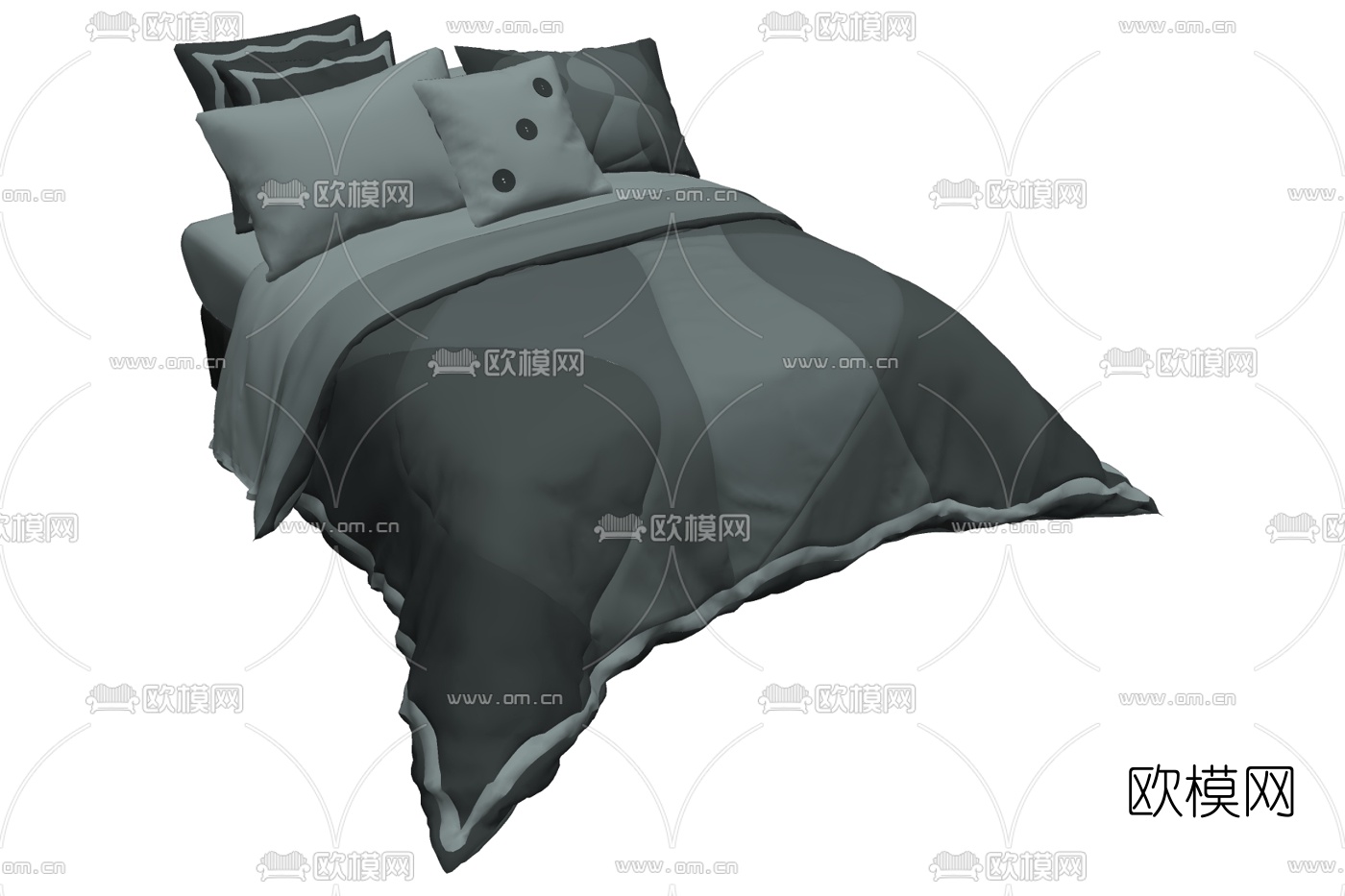 现代布艺双人床su模型