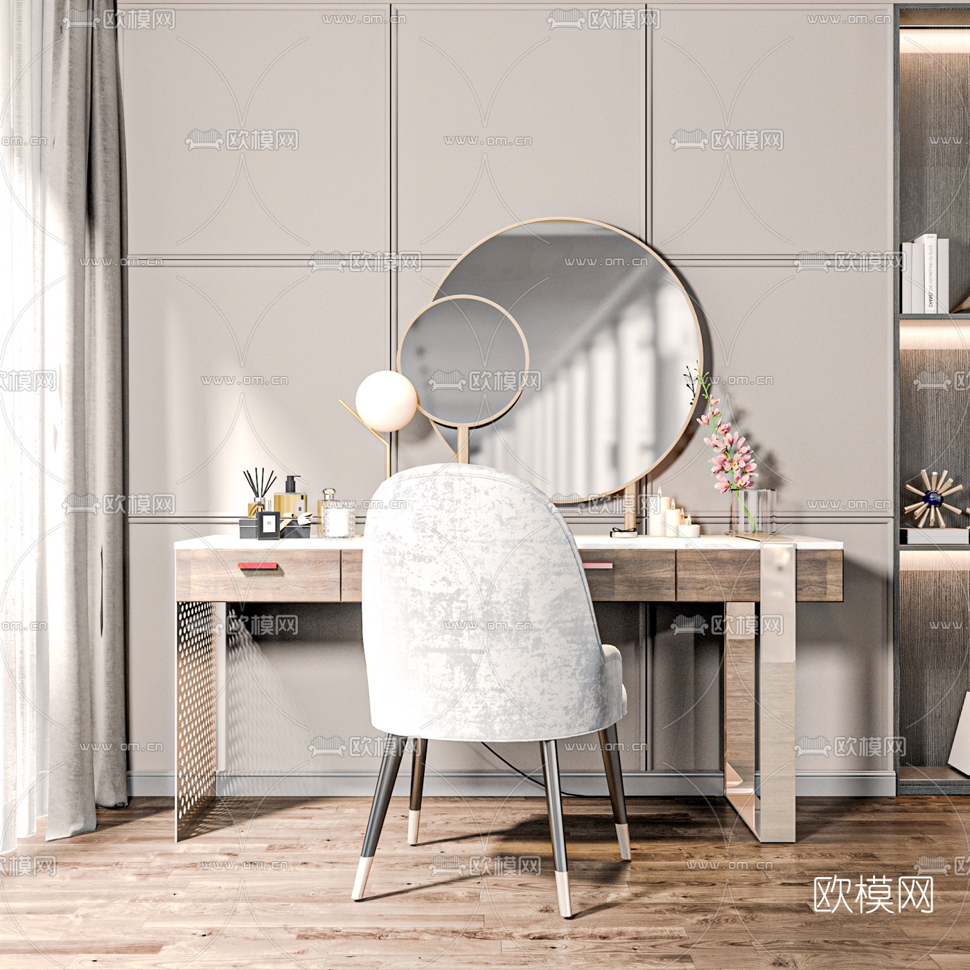 现代轻奢梳妆台su模型下载（渲染图1）