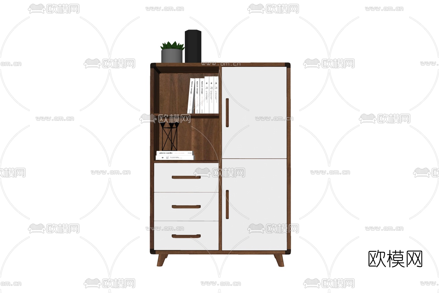 北欧实木小型书柜su模型下载