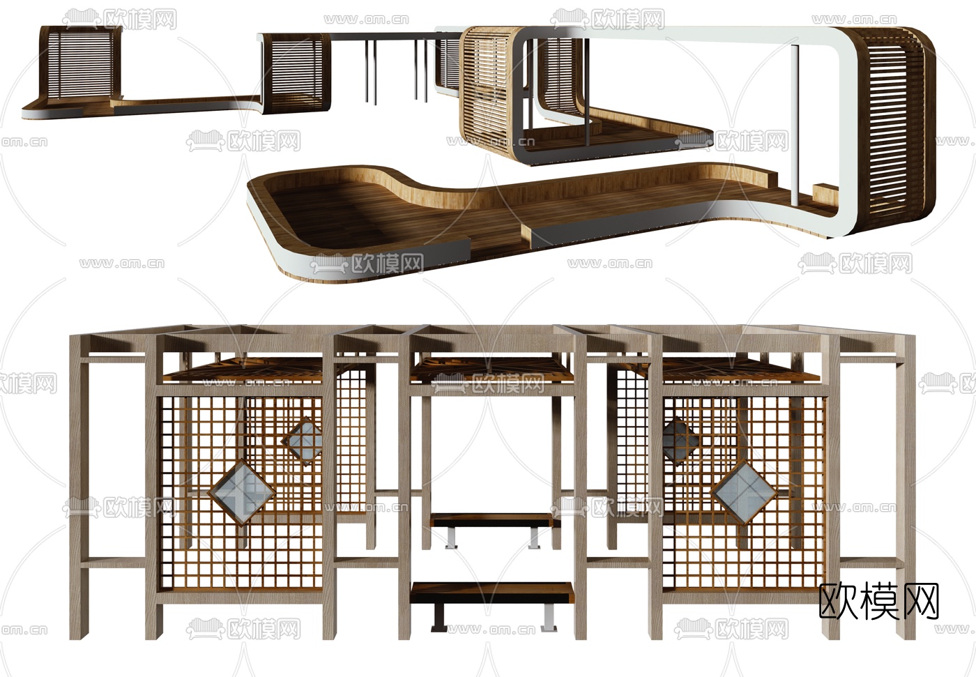 现代廊架构架3d模型下载