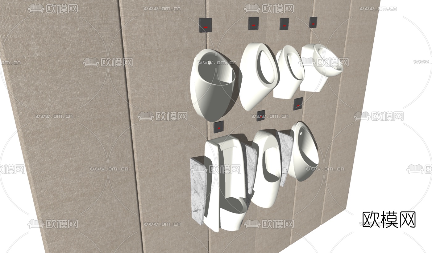 现代小便斗su模型下载（渲染图2）