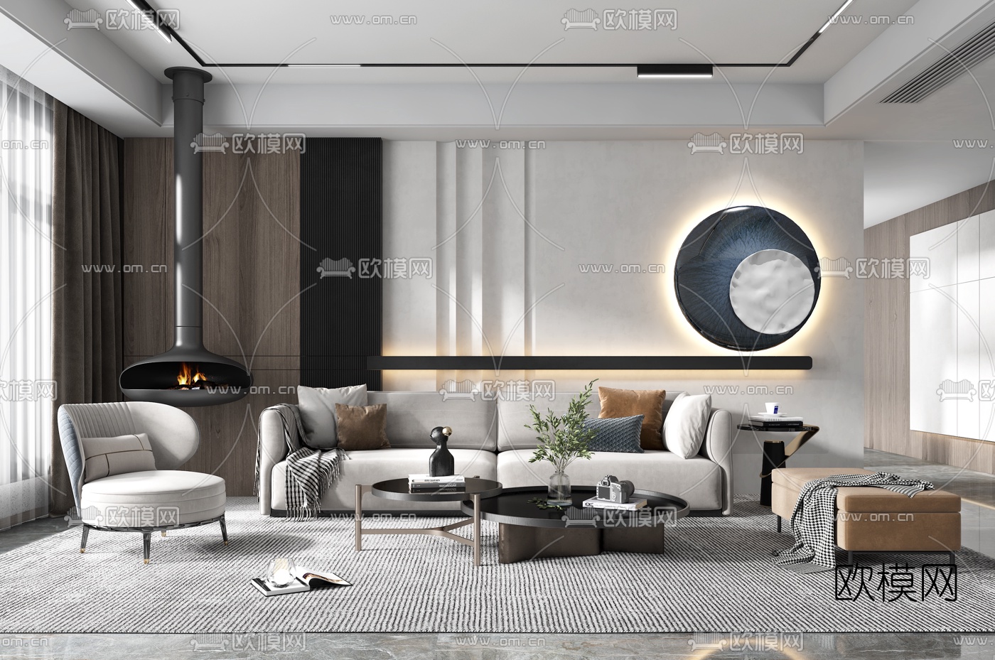 现代布艺沙发组合3d模型-免费3dmax模型库-欧模网