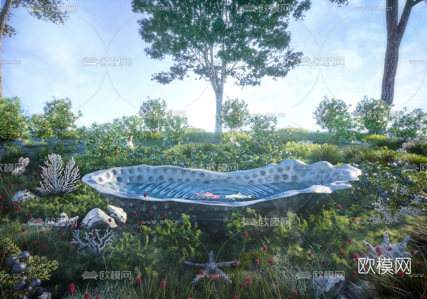 自然风树林景观夜景3d模型