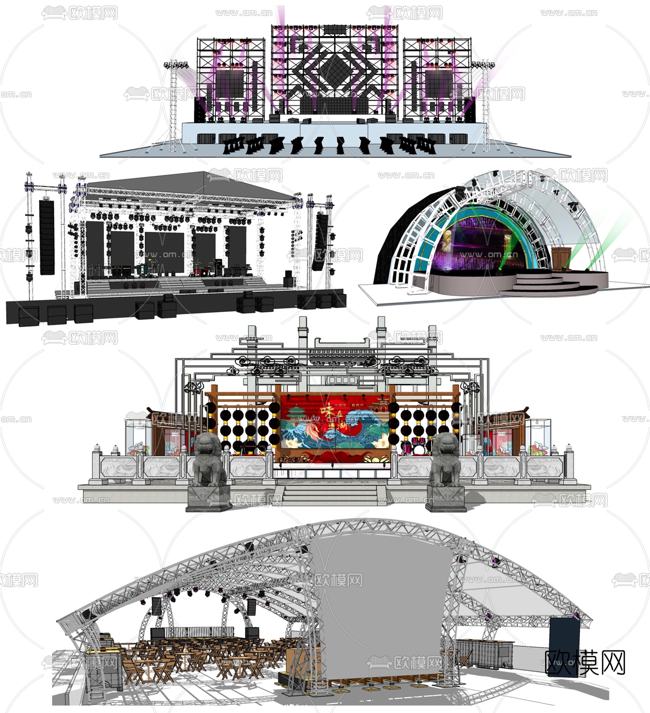 现代乡村舞台su模型下载