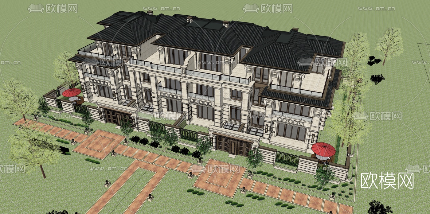 欧式联排别墅susu模型下载（渲染图3）