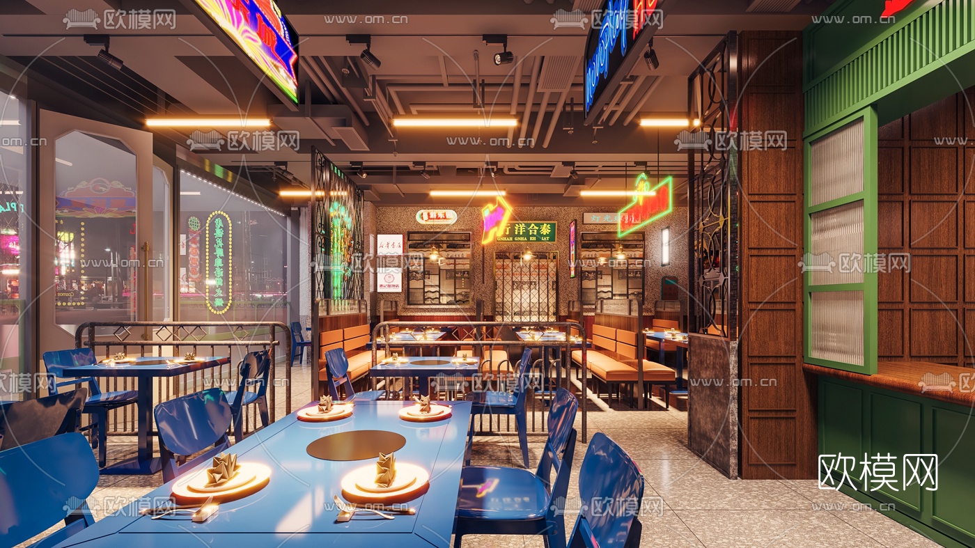 工业风火锅店烧烤店3d模型