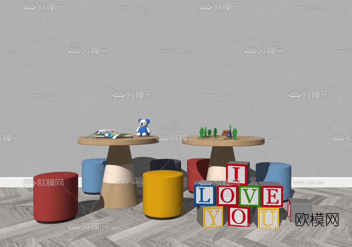 现代儿童桌椅su模型下载