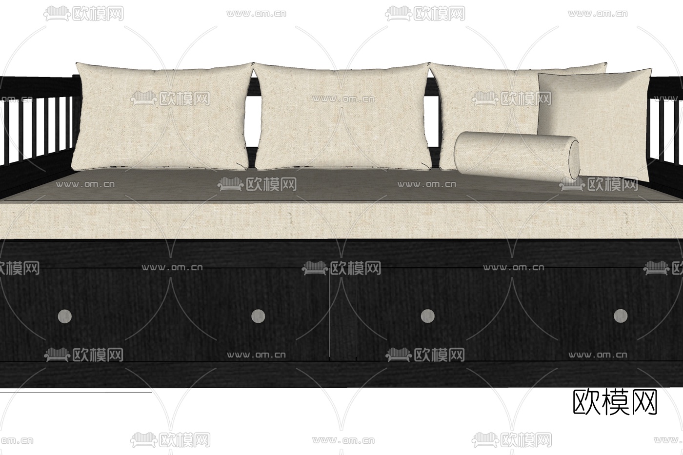 新中式布艺多人沙发su模型下载