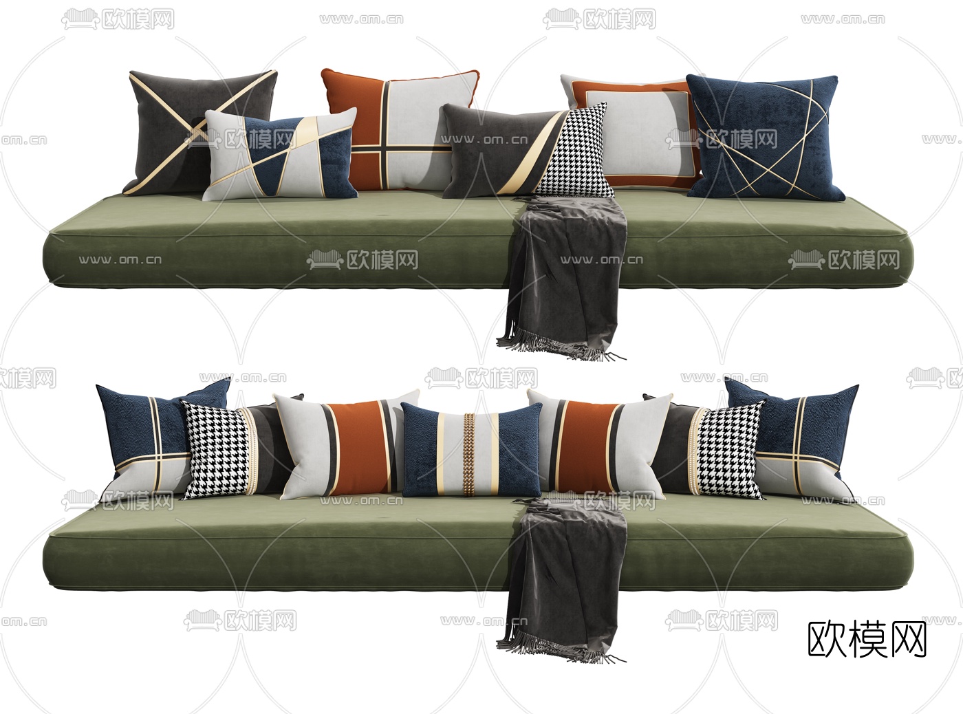 现代布艺抱枕沙发垫3d模型下载