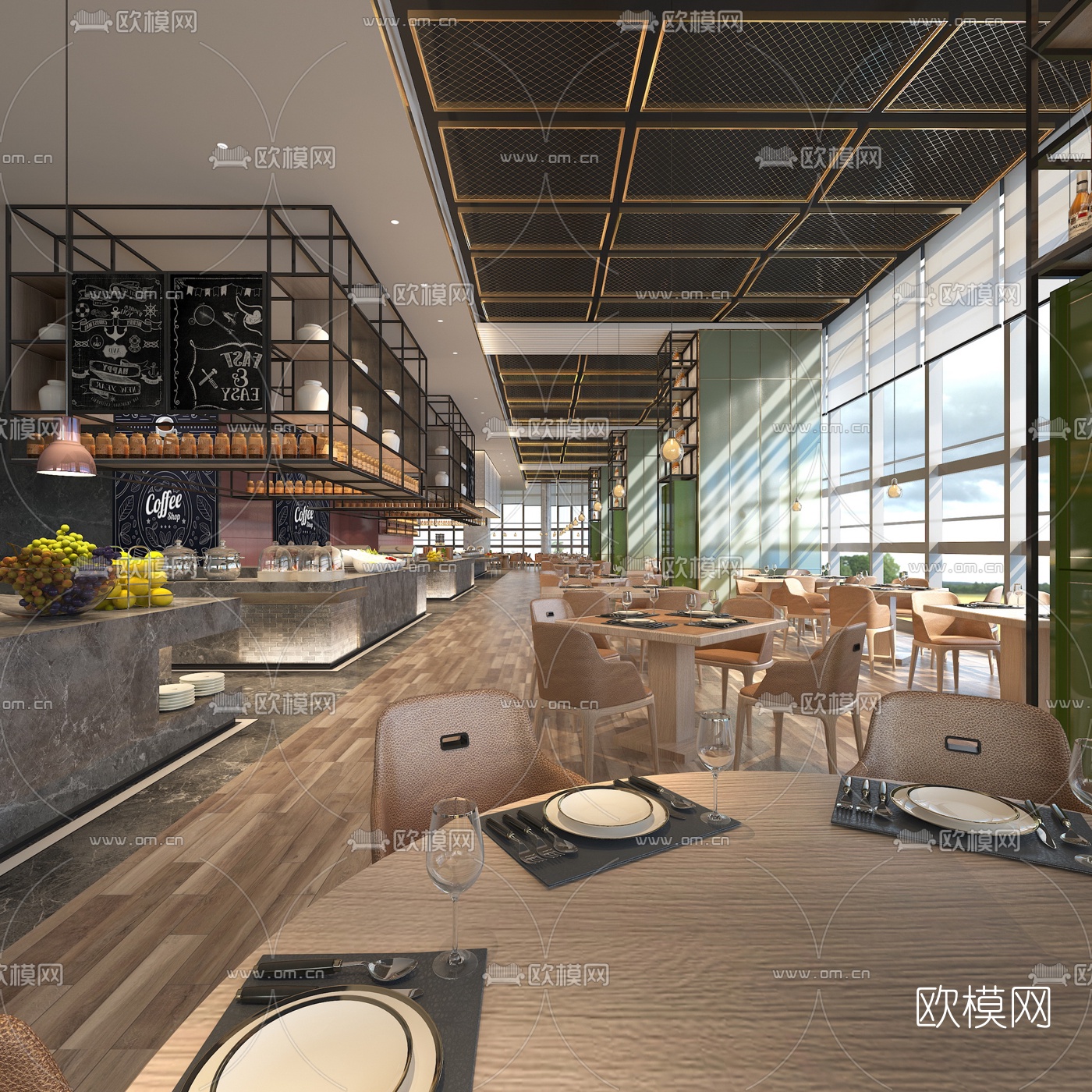 现代休闲西餐厅3d模型