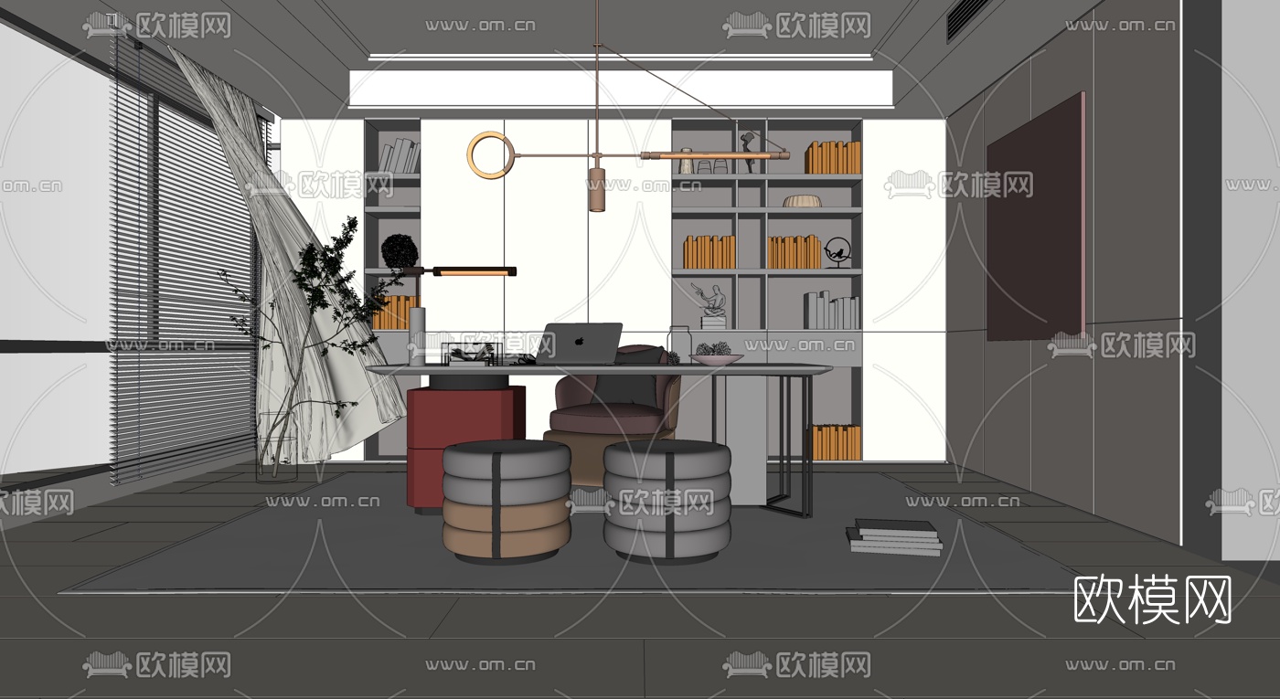 现代书桌椅su模型下载