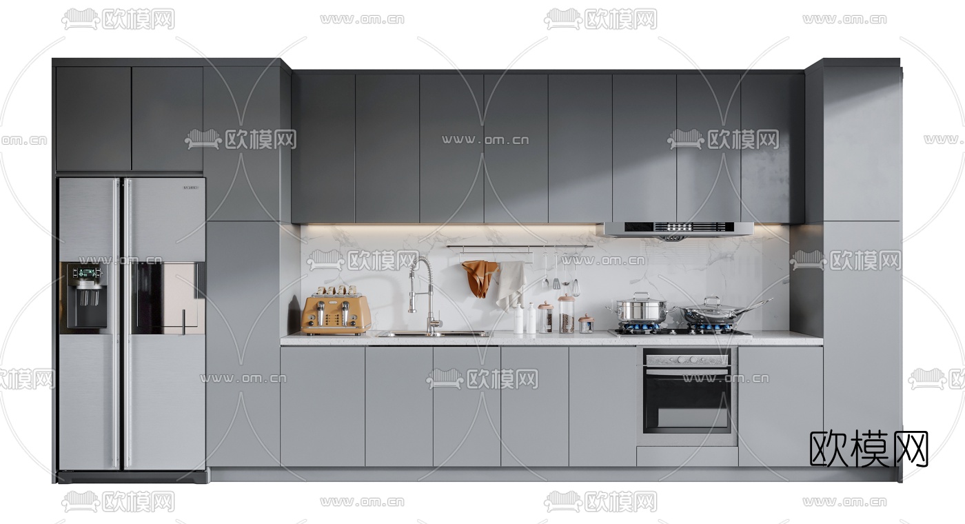现代一体式橱柜3d模型下载（渲染图1）