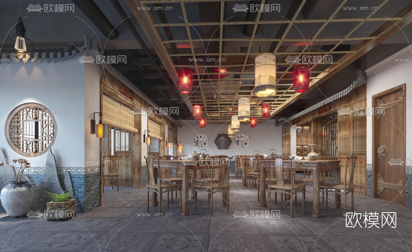 中式茶馆3d模型下载（渲染图2）