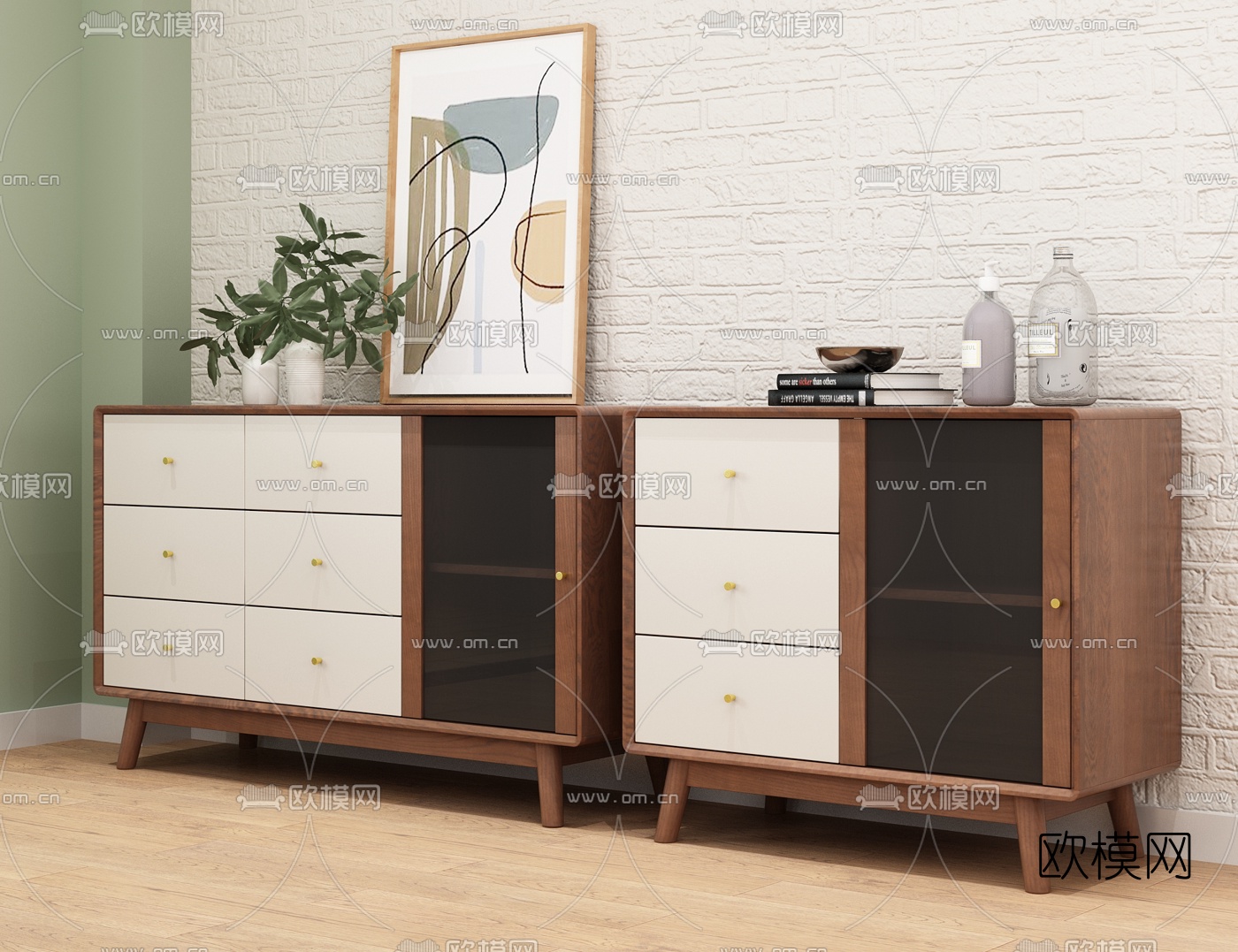 北欧原木边柜斗柜3d模型下载（渲染图2）