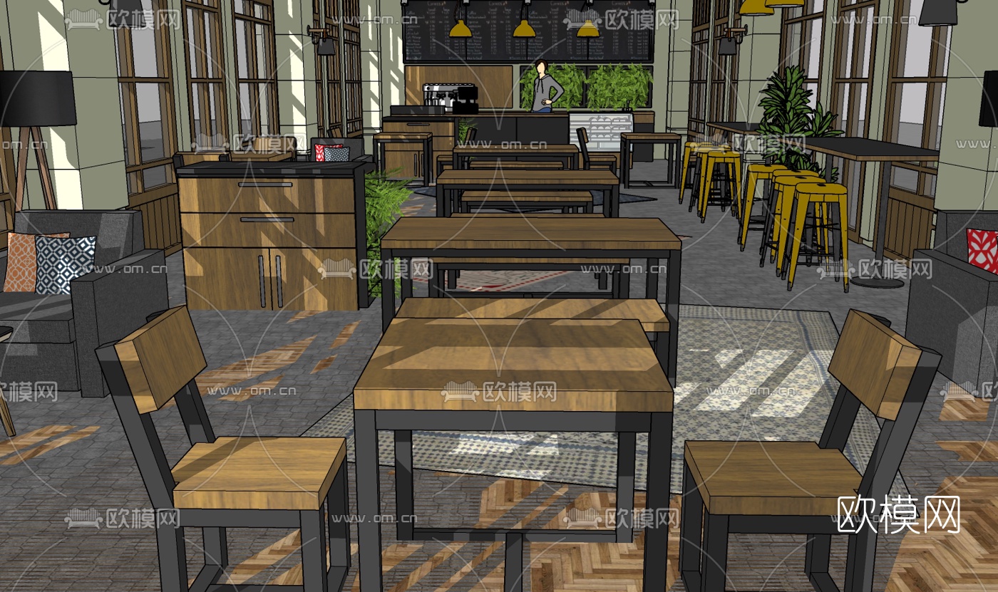 现代奶茶店免费su模型下载