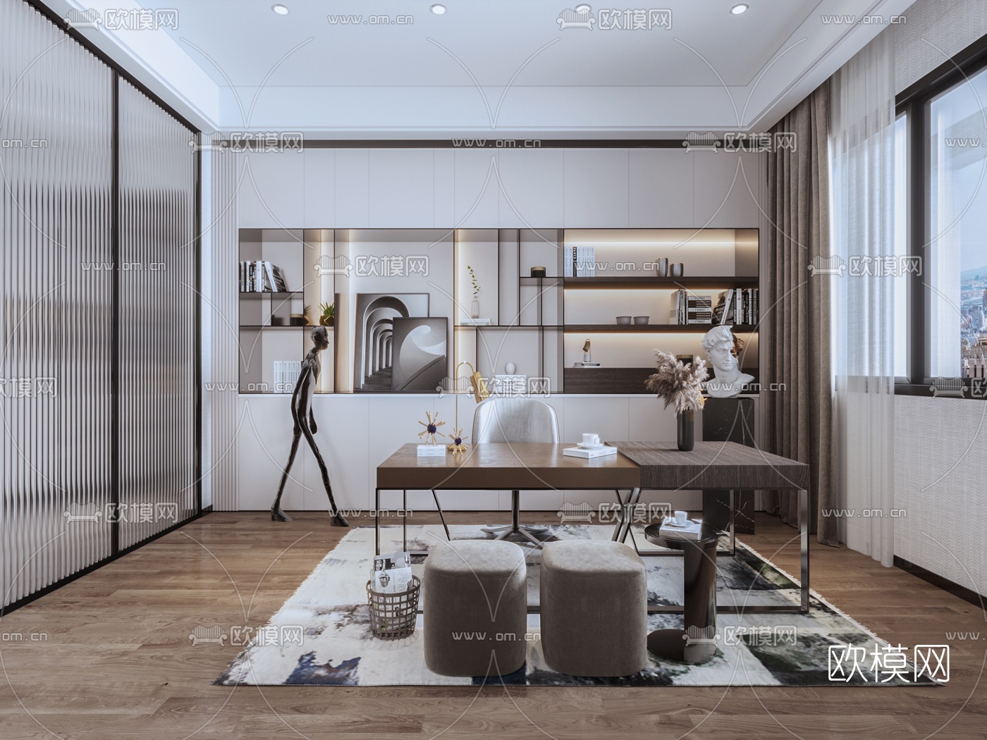 现代书房3d模型下载