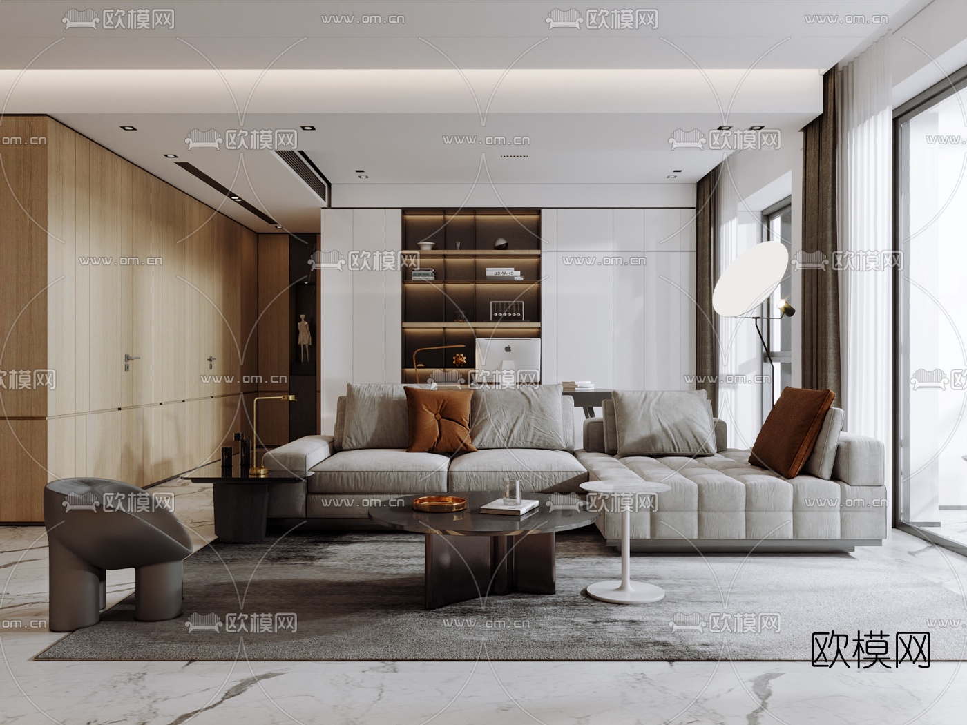 现代客厅餐厅3d模型下载（渲染图1）