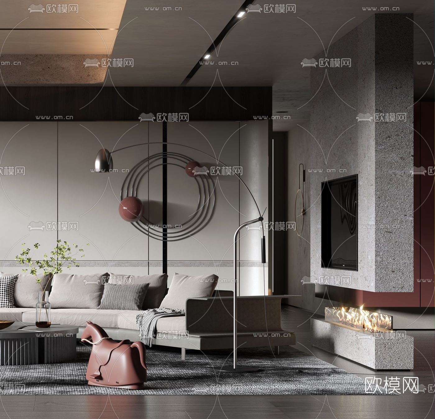 现代布艺沙发组合3d模型下载（渲染图3）