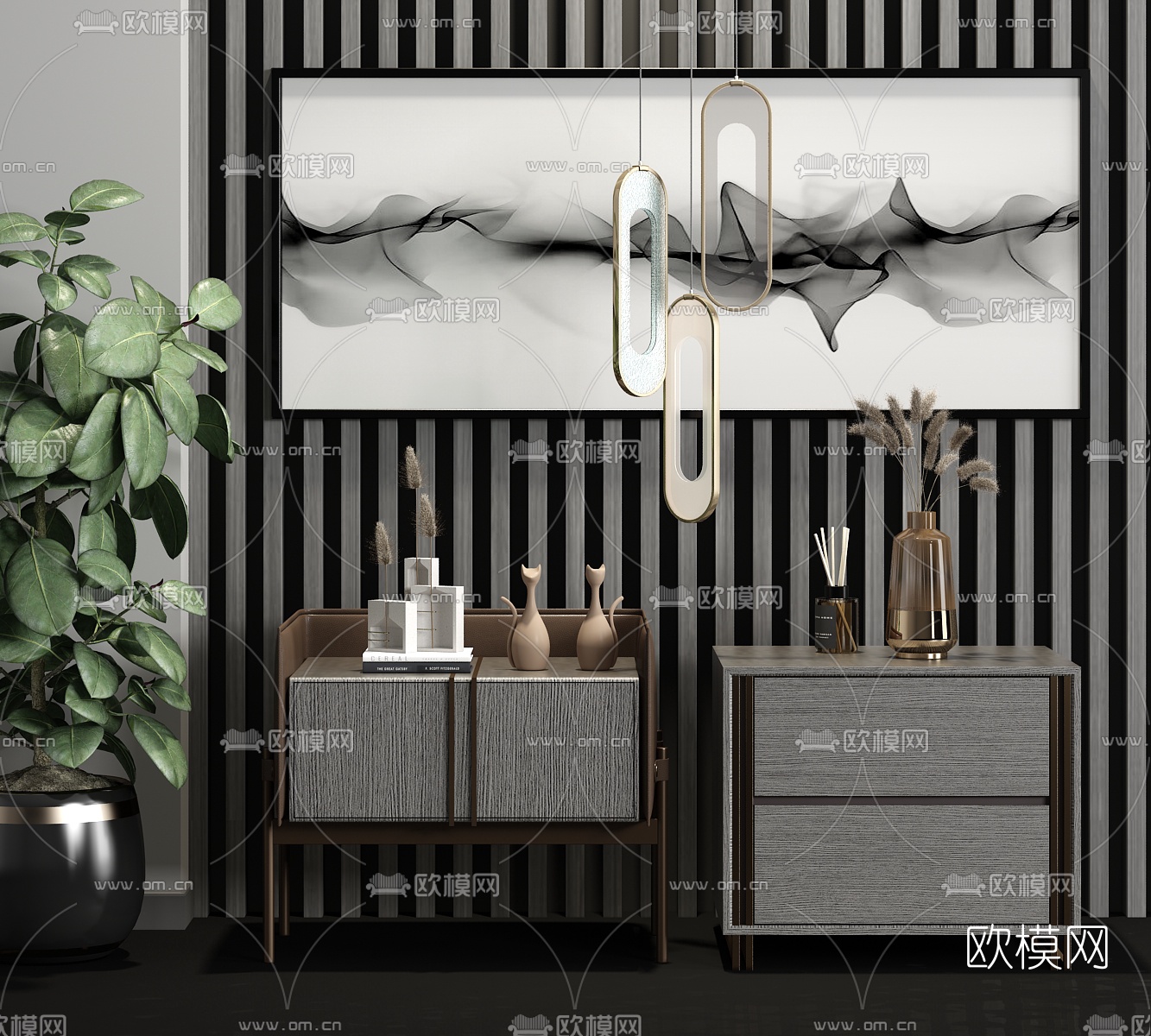 新中式实木床头柜3d模型下载