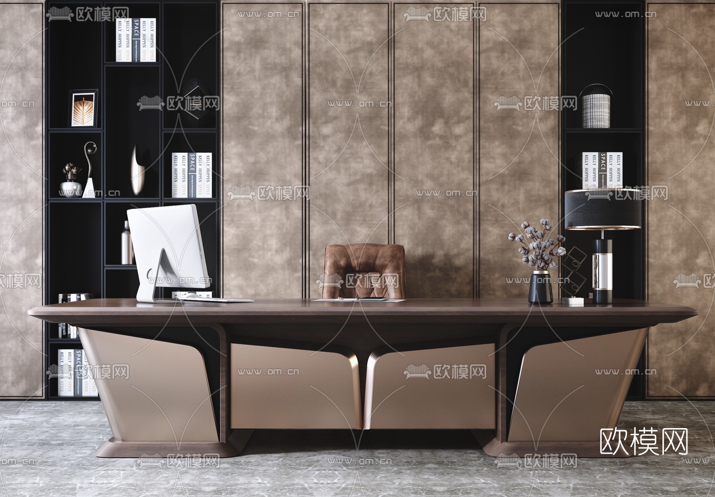 现代轻奢班台桌椅3d模型下载