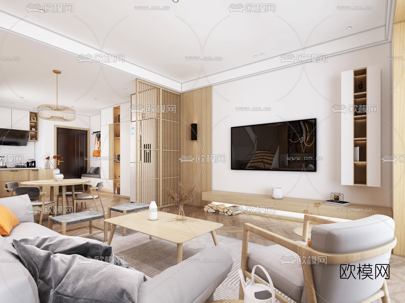 北欧客厅餐厅3d模型下载（渲染图2）