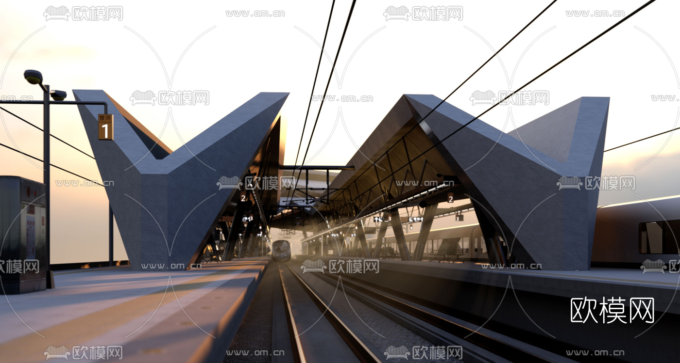 现代车站站台su模型下载（渲染图2）