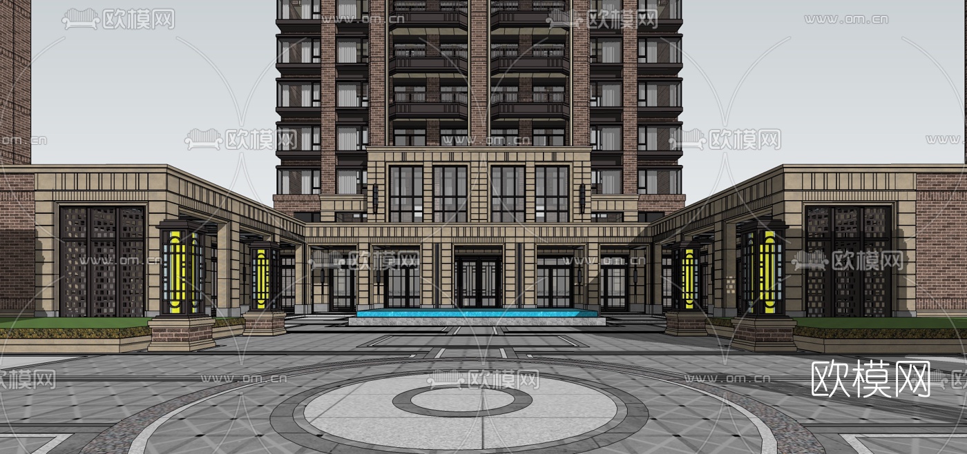 新古典高层公寓楼su模型下载（渲染图4）