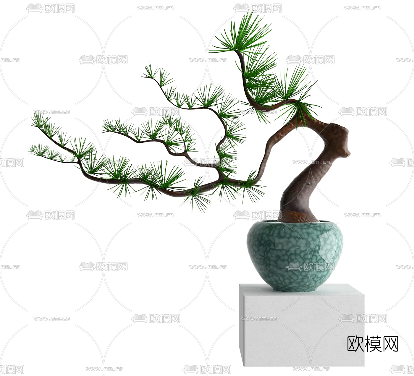新中式罗汉松盆景盆栽3d模型下载