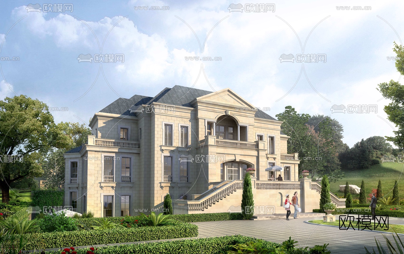 欧式独栋别墅外观3d模型