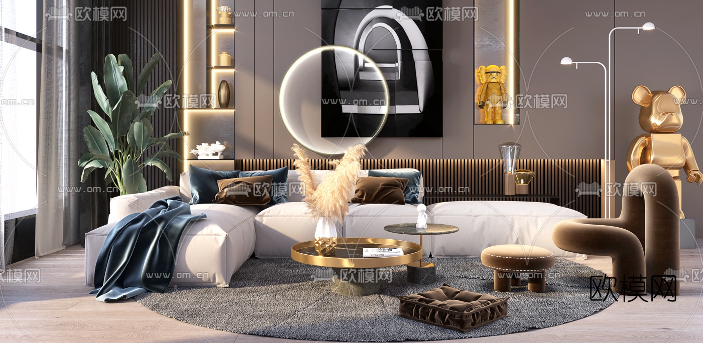 现代布艺沙发组合3d模型