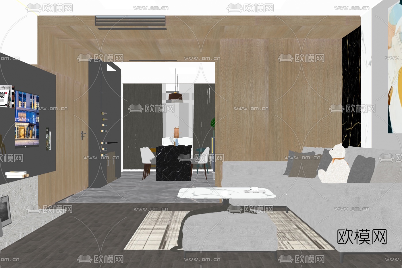 现代简约客厅免费su模型下载