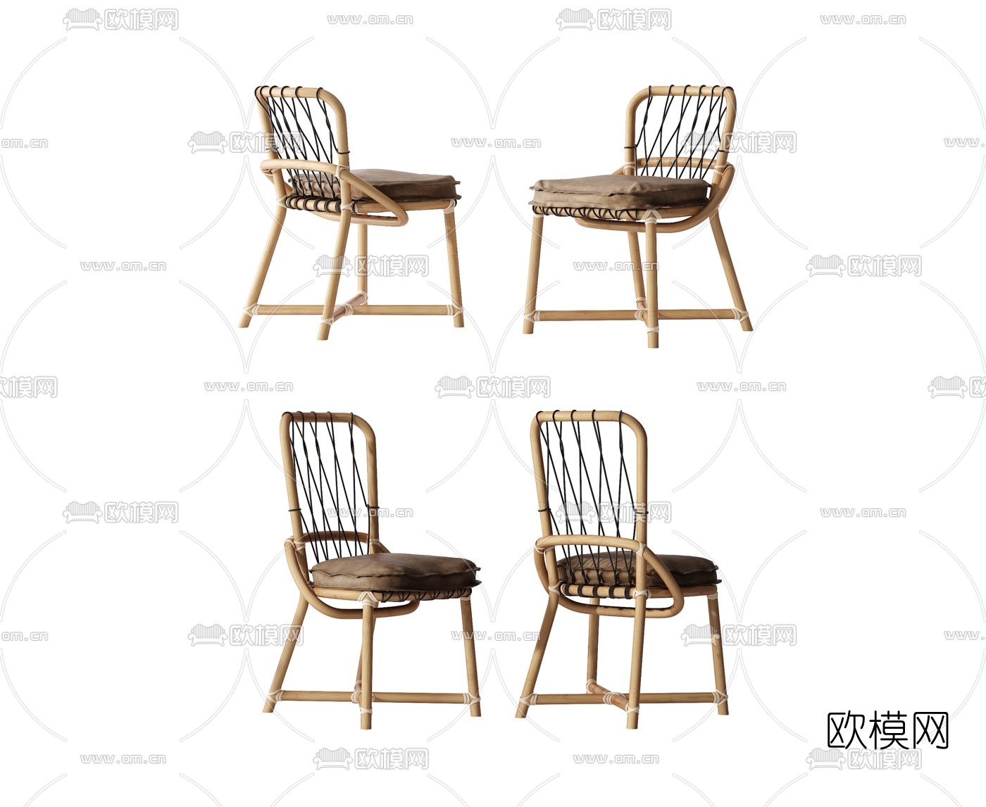 自然风竹编单椅3d模型下载