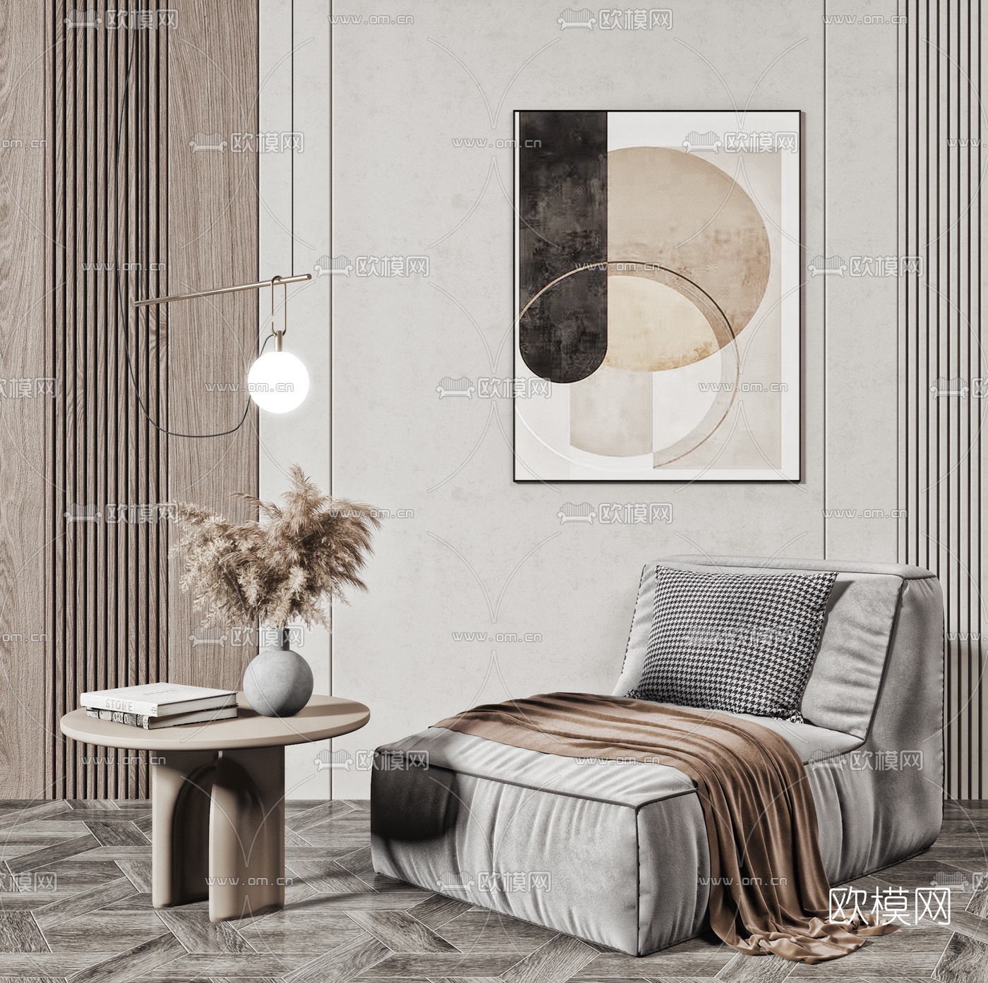 现代布艺懒人沙发边几3d模型下载（渲染图1）