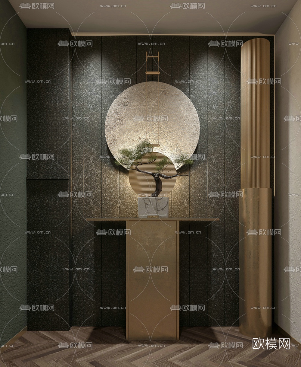 新中式玄关端景台su模型下载（渲染图1）